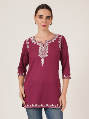 Miss Peach Women Embroidered A-line Kurta(Maroon)