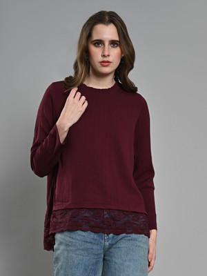 IZEL Casual Solid Women Maroon Top