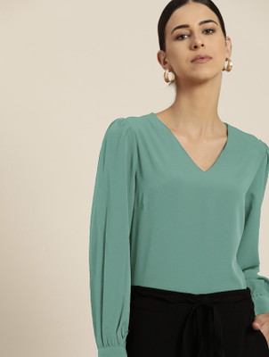 Mirana Party Solid Women Light Green Top
