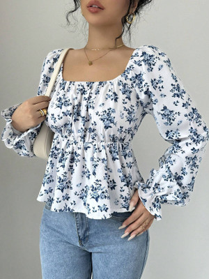 OUTZIDR Casual Printed Women Blue, White Top