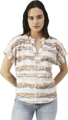 moomaya Casual Striped Women White, Grey, Beige Top