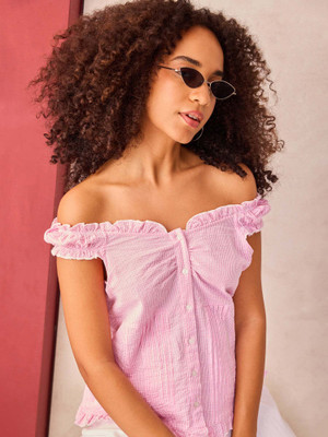 OUTZIDR Casual Self Design Women Pink Top