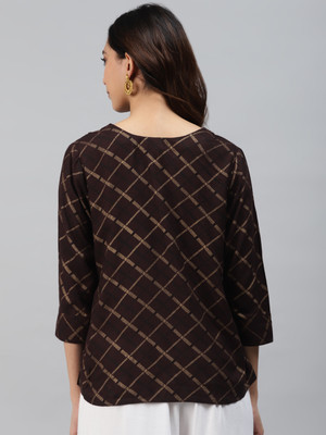 Highlight fashion export Casual Printed Women Brown Top