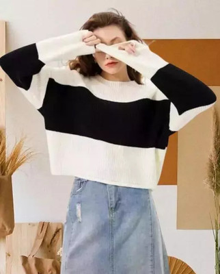KOTY Casual Color Block Women Black, White Top
