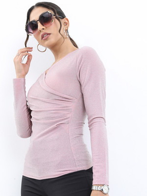 Tokyo Talkies Casual Solid Women Pink Top