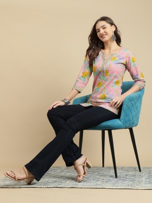 Janakdulari Creation Formal Floral Print Women Pink Top