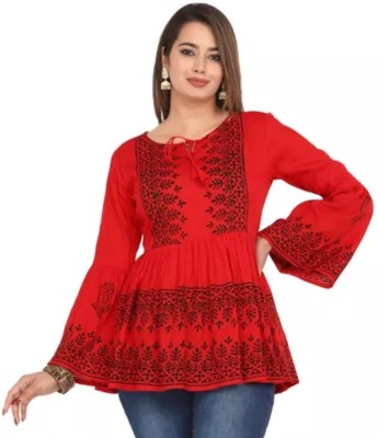 MAHIROON Casual Embroidered Women Red Top