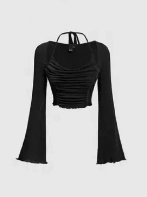 Omment Casual Solid Women Black Top