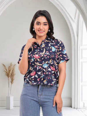 Labhanshi Creation Casual Printed Women Blue Top