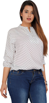 FASHION FALCON Party Polka Print Women White Top