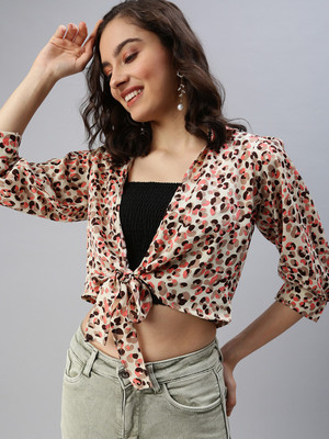 SHOWOFFFF Casual Printed Women Black, Beige Top