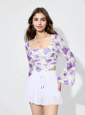 Vveshh Casual Floral Print Women Purple Top