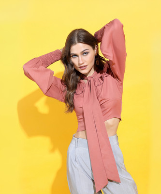 Tokyo Talkies Casual Solid Women Pink Top