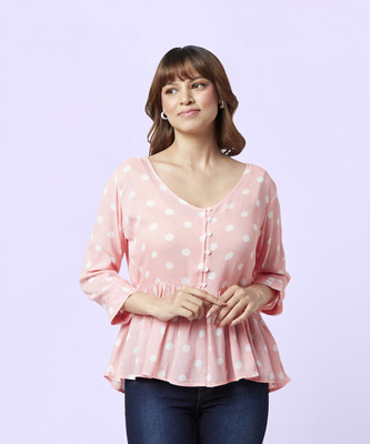 YU by Pantaloons Casual Polka Print Women Pink Top