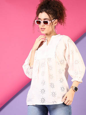 V-MART Casual Self Design Women White Top