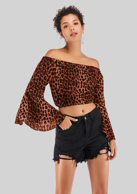 LULU & SKY Casual Animal Print Women Brown Top