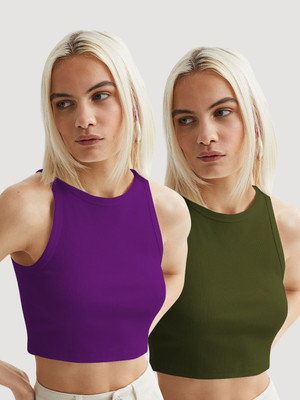 METRONAUT Casual Solid Women Purple, Green Top