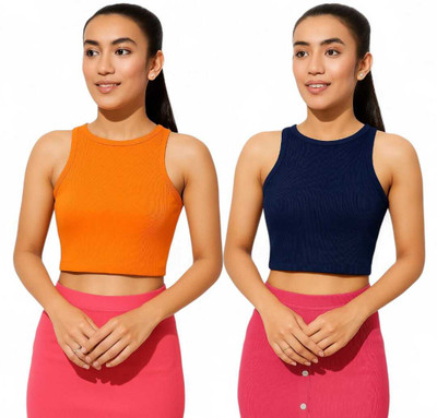 Mimmy Kids Casual Solid Women Orange, Blue Top