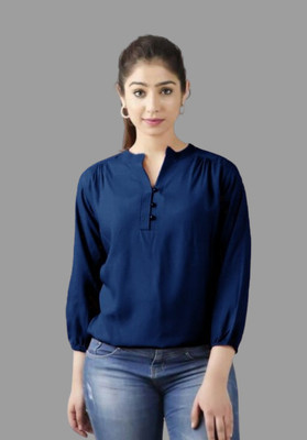 TRUSTED ENTERPRISES Casual Solid Women Blue Top