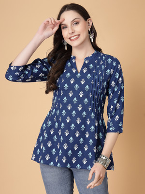God Bless Casual Printed Women Blue Top