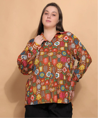 Curvesbykaraa Casual Floral Print Women Brown, Multicolor Top