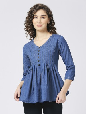 TCI Casual Solid Women Blue Top