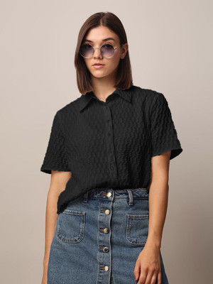 Rahi Trendz Casual Self Design Women Black Top