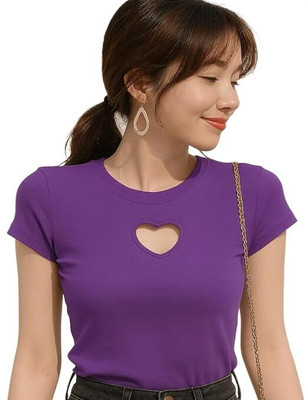 DEALZONE Casual Solid Women Purple Top