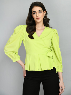 OTTAVIA Party Solid Women Green Top