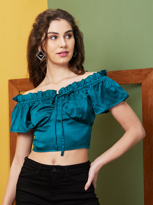 Globus Casual Solid Women Dark Blue Top