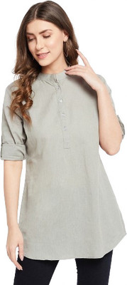 HouseOfCommon Casual Solid Women Grey Top
