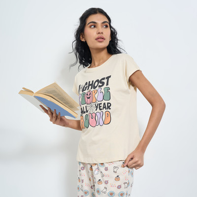 Dreamz by Pantaloons Casual Printed Women Beige Top