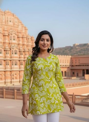 NUVELL Casual Floral Print Women Green Top