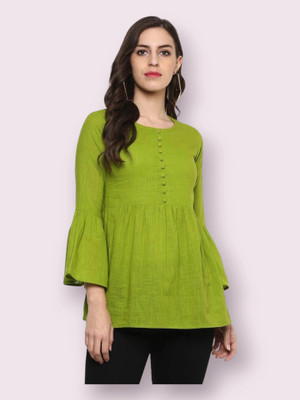 HouseOfCommon Casual Solid Women Light Green Top