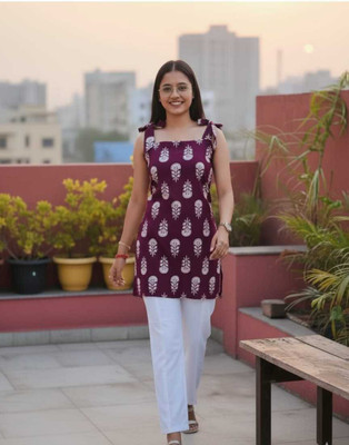 rajfeb Casual Floral Print Women Maroon Top