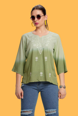 mequeen Casual Ombre Women Green Top