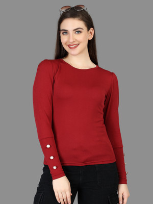 A To Z Cart Casual Solid Women Maroon Top
