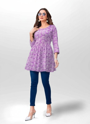 HD DESIGN Casual Printed Women Light Blue Top
