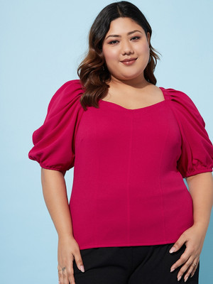 ATHENA Casual Solid Women Pink Top