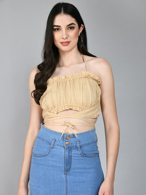Fiorenza Party Solid Women Beige Top