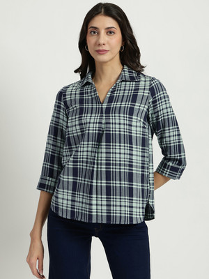Fable Street Casual Checkered Women Grey Top