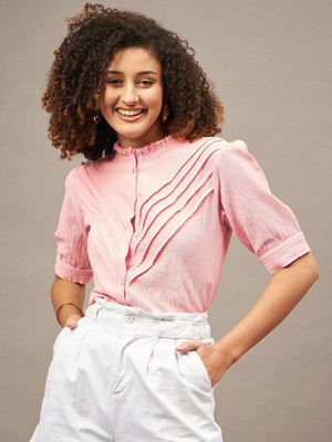 Roadster Casual Self Design Women Pink Top