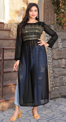 NK DESIGN Casual Printed Women Black Top