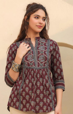 MARWAR ART Party Printed Women Brown Top