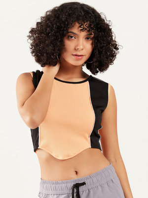 ATHENA Casual Color Block Women Beige, Black Top