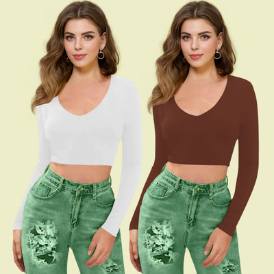Kashonaa Casual Solid Women Brown Top