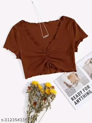 Sovi fashion Casual Self Design Women Brown Top