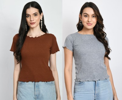 Krishna Enterprises Casual Solid Women Brown, Grey Top