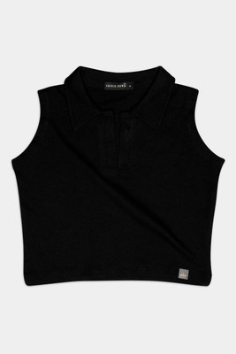 french crown Casual Solid Women Black Top