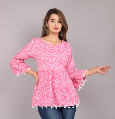 Glorry Creation Casual Floral Print Women Blue Top